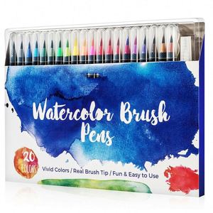 Meilleur ensemble de stylos pinceaux souples pour aquarelle, 20/24/48/50 couleurs, encre mélangeable avec pointe en feutre pour la peinture - Product Image 1