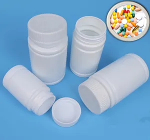 Outtop — bouteilles rondes de pilules blanches en HDPE, tube de qualité alimentaire bon marché, emballage de comprimés gélules, bouteille médicale en plastique, 40ml 50ml