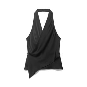 Haut en satin asymétrique dos nu à col halter pour femme, nouvelle collection printemps - Product Image 3