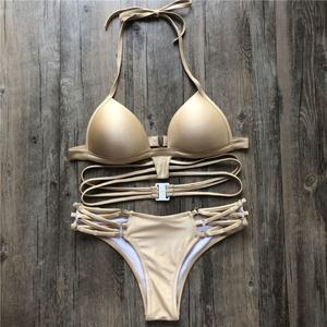 Conjunto de Bikini de Dos Piezas Sexy Negro de un Solo Hombro con Push-Up y Tanga, de Secado Rápido, en Spandex/Poliéster, Opción Personalizada - Product Image 6