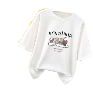 T-shirt d'été décontracté pour femme, col rond, manches courtes bouffantes en dentelle, soie/coton, 180g, vente en gros, nouveau modèle - Product Image 1