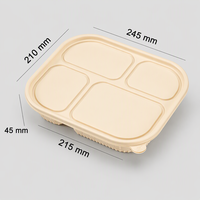 Contenants de préparation de repas biodégradables à 4 compartiments avec couvercles, 38 oz, empilables, compatibles micro-ondes et congélateur, étanches, boîte à lunch à emporter