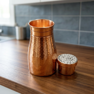 Copper Traditional Chinese <b>Drinkware</b> With Lids Hammered Finish - Indian Home Crafts - Product Image 3