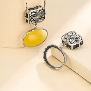 S925 Silver Pendant Clip Buckle Empty Holder DIY Jewelry Accessories Inlaid Beeswax Jade Pendant Base Jewelry Making Supplies