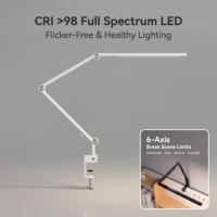 Lampe de bureau LED blanche en métal pliable à double source lumineuse, gradation tactile, alimentation CA, lumière de lecture et d'étude protectrice pour les yeux