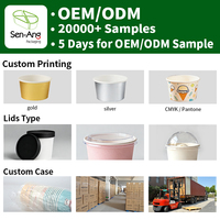 SenAng Vasos de Papel para Helado de 4oz, 6oz y 12oz, Personalizados, Desechables, Impermeables, Biodegradables, de Pared Simple, con Tapa, Se Acepta OEM