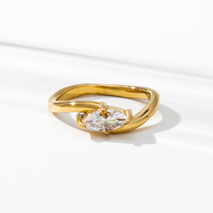 YF5111 Trendy <strong>Tarnish</strong> <strong>Free</strong> Jewelry Waterproof 18k PVD Gold Plated Stainless Steel Marquise Horse Eye Zircon <strong>Ring</strong> for Women - Product Image 6