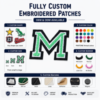 Patch brodé personnalisé lettre M, thermocollant ou à coudre, badge alphabétique universitaire pour vestes, chapeaux, sacs, vêtements, usine OEM