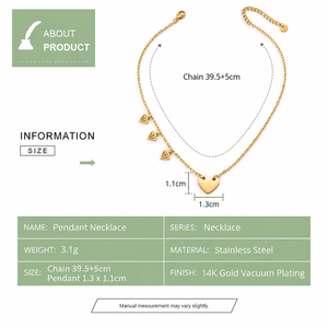 Collier pendentif en acier inoxydable plaqué or 14 carats sous vide, breloque ronde avec trois motifs délicats - Product Image 2