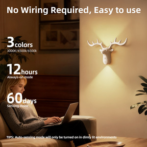 Rechargeable Deer Head Wall Sconce Wireless up &amp; Down Lighting ABS <strong>Stag</strong> Shape LED Wall Light for Bedroom Corridor Decor - Product Image 5