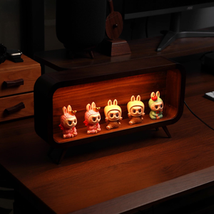 Bán buôn tùy chỉnh kích thước hiện đại đôi Tier gỗ LED ánh sáng mù hộp lưu trữ đồ chơi hiển thị trường hợp rắn gỗ nâu - Product Image 4