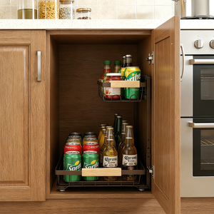 Étagère de rangement en fil métallique à double couche extractible sous l'évier, durable et facile d'accès, pour l'organisation de la cuisine - Product Image 4