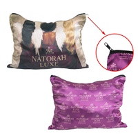 Sac de luxe personnalisé en satin avec fermeture éclair, sacs d'emballage réutilisables en satin doux, sacs cosmétiques en satin pour extensions de cheveux