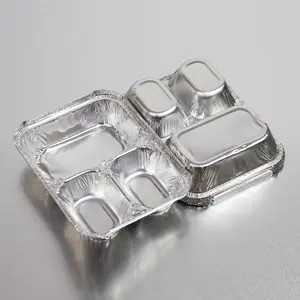 830ml Durable 4 Compartment Divided Disposable Aluminium Foil Container Carryout Lunch Box