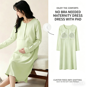 Robe de <span class=keywords><strong>maternité</strong></span> en modal pour femme enceinte, chemise de nuit ample à manches longues printemps-automne pour l'<span class=keywords><strong>allaitement</strong></span>, vente en gros - Product Image 1