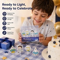 Karikatür Uzay Astronot Uzay Gemisi Kek Mum Seti Roket Uzaylı Gezegen Cupcake Dekor Çocuklar için Doğum Günü Partisi
