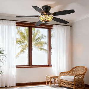 Ventilador de techo LED con luz, 5 aspas, control remoto, motor AC, cuerpo de lámpara de vidrio para sala de estar y dormitorio - Product Image 2