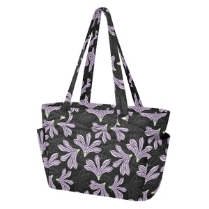 Sac fourre-tout matelassé en polyester pour femme, grande capacité, usage quotidien, motif fleur de Naupaka hawaïenne, avec fermeture éclair, personnalisable avec logo - Product Image 1