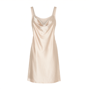 Robe longue en satin champagne sans manches, col bénitier, dos nu, coupe ample, style vintage décontracté pour femme - Product Image 1