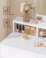 Table de toilette rectangulaire avec miroir, 2 tiroirs, 3 compartiments, bureau de maquillage moderne pour chambre à coucher, écologique, blanc nuage, KAILYN