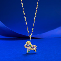 Collier pendentif cheval en argent S925 plaqué rhodium avec zircon - Bijou tendance pour fiançailles, mariage et fêtes