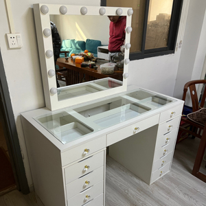 Bàn trang điểm sang trọng SGJJ 2025 với gương LED hiện đại màu trắng và tủ có thể điều chỉnh, kiểu dáng châu Âu, chất liệu gỗ - Product Image 3