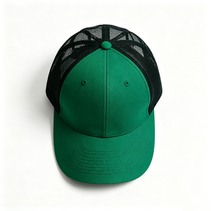 Casquette Trucker Unisexe à 5 Panneaux avec Dos en Maille Bicolore, Panneau Avant Vert Uni, en Toile de Polyester Respirante, pour Sports de Plein Air - Product Image 2