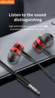 Abodos — casque d'écoute stéréo intra-auriculaire, avec micro, oreillettes filaires haute définition, haute qualité de son, 3.5mm