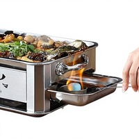 Gril à poisson multifonctionnel en acier inoxydable, sans fumée et coupe-vent ; Grille de cuisson domestique et commerciale au charbon de bois/au bioalcool, grande taille