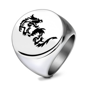 Bague pour homme en or avec motif de dragon, 22 mm, ronde, gravée au laser, bijoux de mode, cadeau - Product Image 5