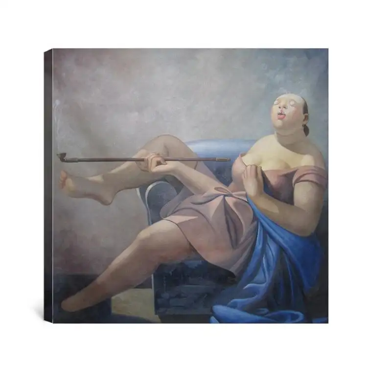 Andmade-pintura al óleo moderna para mujer, lienzo sexy para fumar desnuda y gruesa