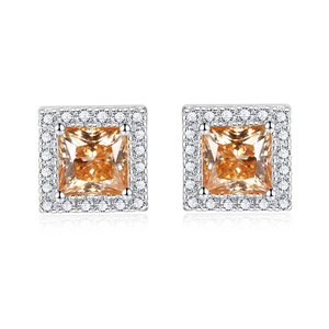 Boucles d'oreilles clous tendance pour femme, plaqué argent or rose, moissanite 1 carat forme boule, sertissage griffe jaune champagne, style décontracté - Product Image 1