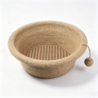 Lit pour chat rond classique XL avec nid en liège durable et écoresponsable, corde de chanvre, rembourrage en coton, couvercle amovible pour chats d'intérieur - Utilisation toutes saisons