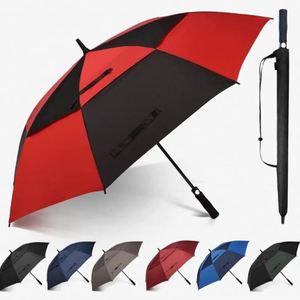 Parapluie de golf double couche haute qualité, coupe-vent, ouverture manuelle, grande taille, avec aérations, incassable, en fibre de verre, style classique en pongé - Product Image 2