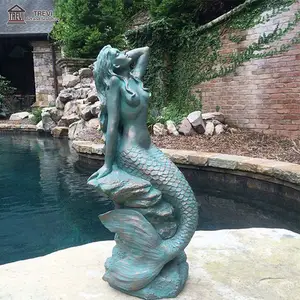 流行花园装饰游泳池青铜户外美人鱼雕像