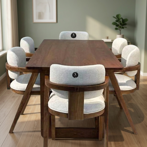 Ensemble de table à manger en teck massif moderne, chaises rembourrées confortables et durables, mobilier contemporain minimaliste - Product Image 3