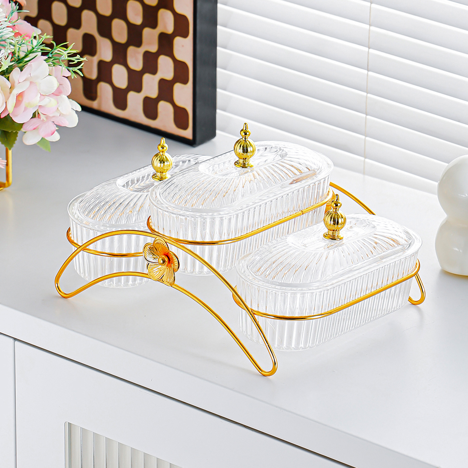 Perle de tour transparente - fleur d'arche de plaque ovale à 3 grilles