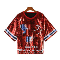 Prêt à expédier Nouveauté Vente chaude Houston Texans Baseball Teams Sequins fashion Crop top Shirt Jersey Dress jacket Wholesale