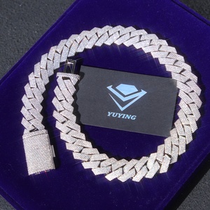 Cadena Cubana Yu Ying RTS de Alta Calidad, 20 mm de Ancho, 4 Filas de Moissanita, Collar para Hombre, Plata S925, Joyería - Product Image 4