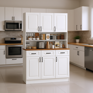 <b>Kitchen</b> Storage Cabinet White MDF Modern Design With <b>Shelves</b> And Drawers <b>For</b> <b>Kitchen</b> Organization - Product Image 2