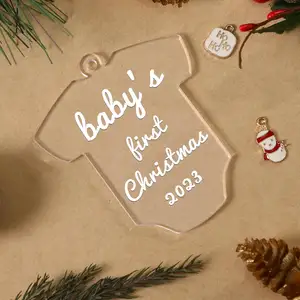 Akrilik bebeğin ilk noel Onesie süs yenidoğan doğum duyuru hatıra boş noel Bauble ağacı dekorasyon