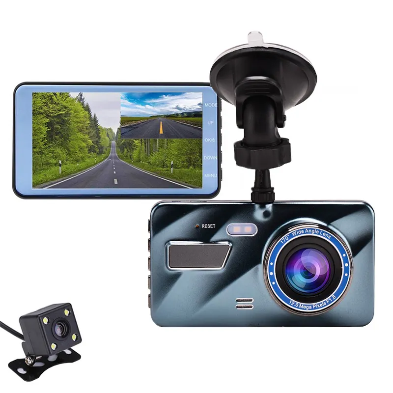 Venda quente Carro Dual Dash Cam 4 polegada LCD FHD 1080p Lente Dupla Auto Sistema de Assistência à Condução DVR Gravador De Vídeo Câmera Do Carro