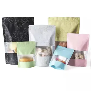 Sac d'emballage personnalisé en mylar et feuille d'érable, pochette debout, sac d'emballage à fermeture éclair, avec fenêtre mate, colorée, 1 pièce