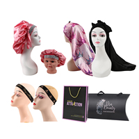 Boîte d'emballage personnalisée pour perruques avec logo et nom de marque, sacs à perruques, bonnets en satin pour cheveux vierges et foulards pour les bords des cheveux