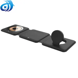 Folding 3 in 1 Wireless Charger Cube Magnetic Fast Wireless Charging 2 Coils For Iphone Charger Phone Stand Desktop Charger
