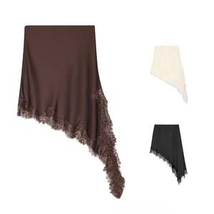 กระโปรงสั้นทรงเอ ดีไซน์ไม่สมมาตร แต่งลูกไม้ เอวธรรมชาติ ผ้าโพลีเอสเตอร์ ระบายอากาศได้ดี แฟชั่นใหม่สำหรับผู้หญิง ฤดูใบไม้ผลิ/ฤดูใบไม้ร่วง - Product Image 1