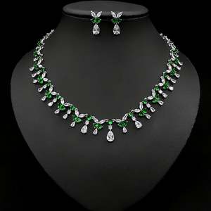 สร้อยคอจี้หยดน้ำสวยชุดต่างหูเพทายสำหรับผู้หญิงเครื่องประดับดูไบซาอุดิอาระเบียงานแต่งงานงานเลี้ยง S-0037 - Product Image 3