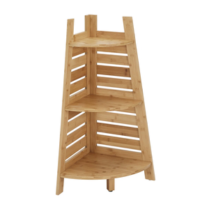 Scaffale angolare a 3 livelli in bambù naturale <span class=keywords><strong>salvaspazio</strong></span> per il <span class=keywords><strong>bagno</strong></span>, con design a doghe ventilate per articoli da toeletta e decorazioni. - Product Image 1