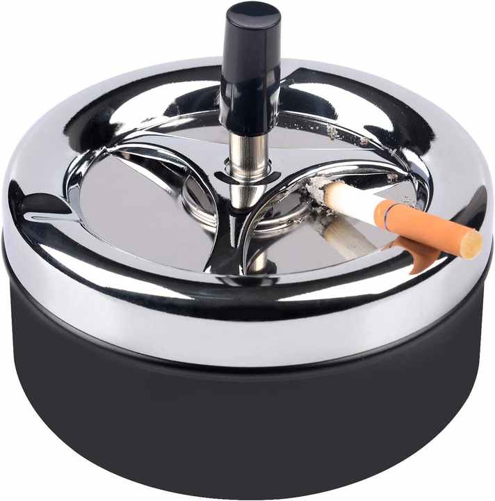Smoke Accessories Round Push Down Ashtray with Spinning Tray Windproof