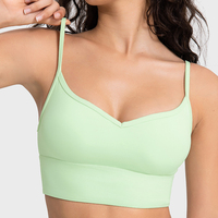 Soutien-gorge de sport pour femme, effet seconde peau, dos en U, bretelles spaghetti, maintien élevé, sans couture, respirant, anti-humidité, pour yoga, gym, fitness, logo personnalisé